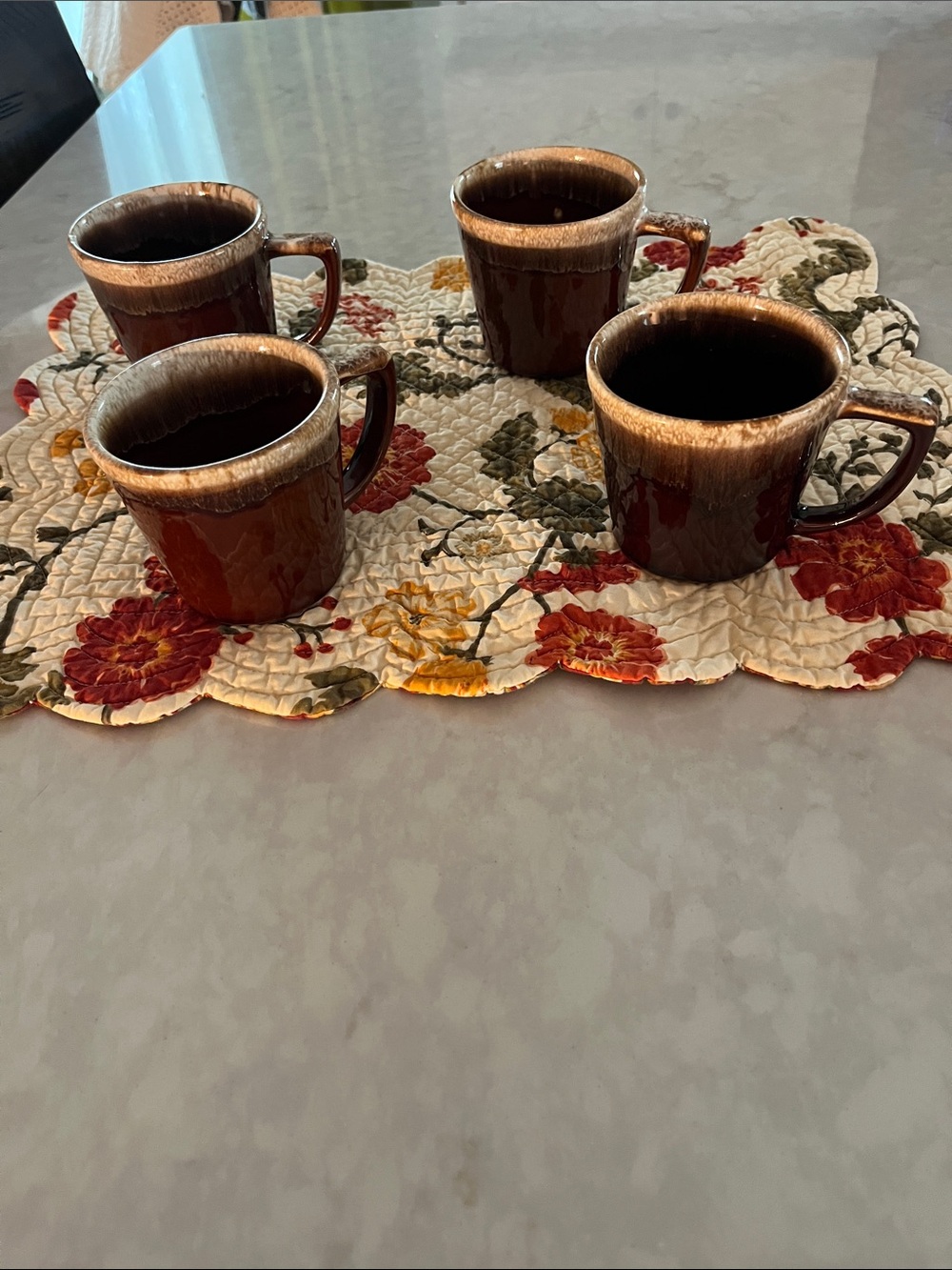 Vintage McCoy Brown Drip Glaze Mugs set of 4.  Cups tea coffee USA